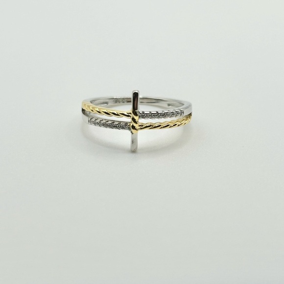 Cross Ring 925 Stirling Silver and Gold Multi-Band Cross Size 8-New! - Picture 6 of 8